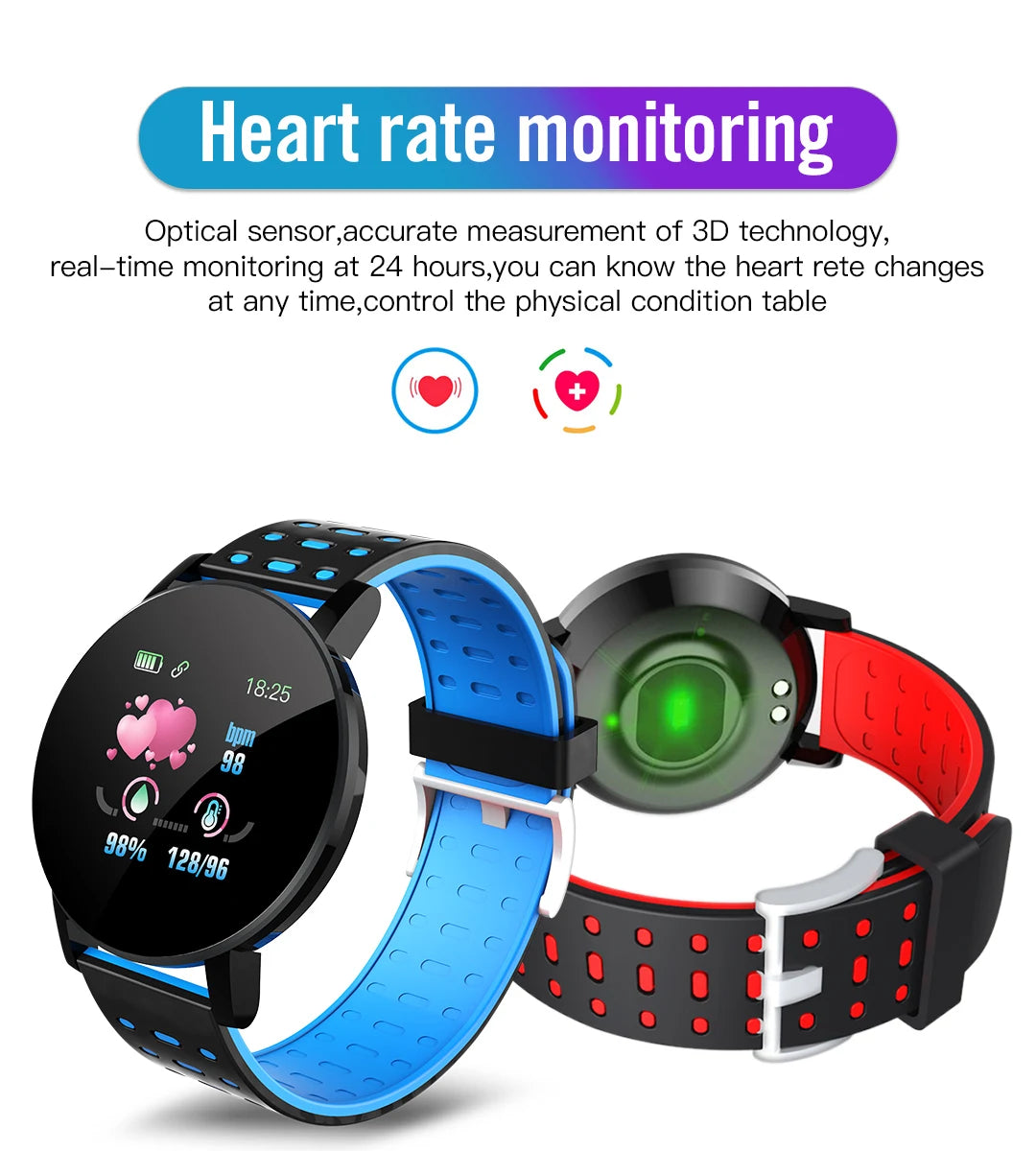 119S Smartwatch Bluetooth  Blood Pressure Smart Band Sports Fitness Tracker Watch For Android/IOS